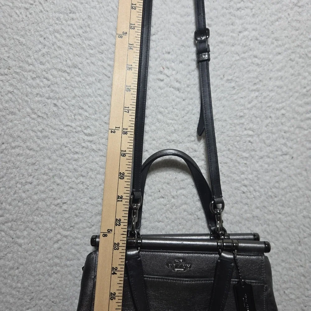 COACH F1857 Crossgrain Metallic Leather Mini Bennett Satchel Metallic Gunmetal